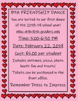 BPA Reminder: Remember to purchase your friendship dance tickets by 2/20/19